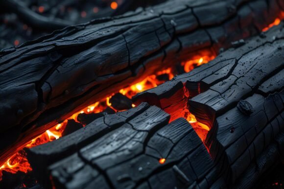 A Close Up of a Log with a Fire