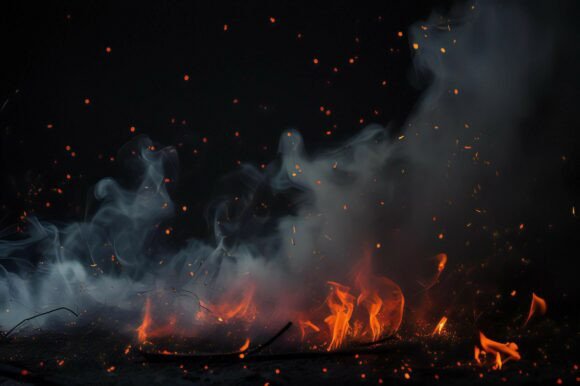 A Fire with Smoke and Sparks