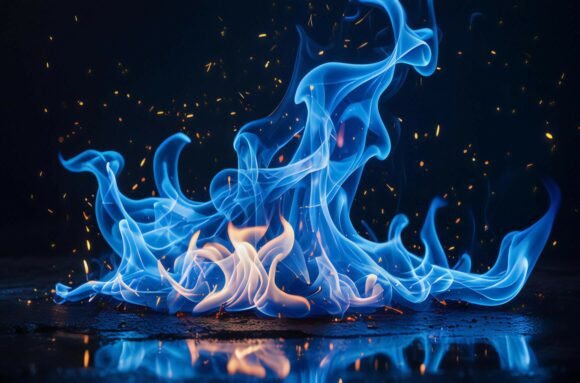 Blue Flames of Fire with Sparks Flying